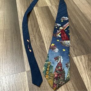 Make A‎ Wish Foundation Men’s Tie 100% Silk Blue Maroon Angel City Star Painting